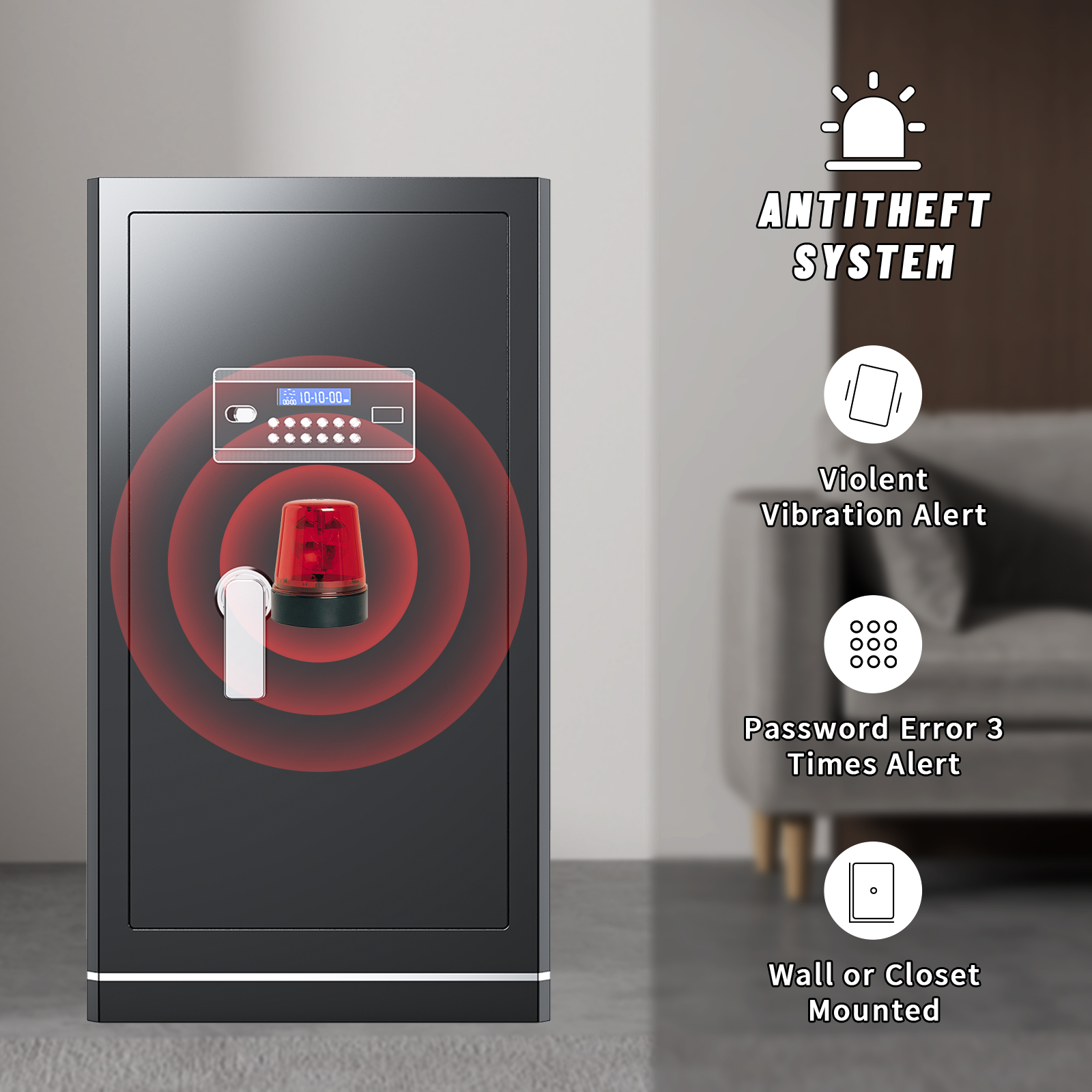 [2025 New] FABAO 8.1 Cu Ft Extra Large Home Safe,with Fireproof Waterproof Bag, Heavy Duty Digital Security Safe, Built-In Drawer and Removable Shelf for Storing Cash and Valuables (Keypad Lock)