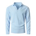 thumbnail image 4 of TOUMENY Men Linen Shirts Casual Long Sleeve Lightweight Breathable Shirt Solid Button Down Loose Fit Vacation Beach Summer Fall Tops Light Blue L, 4 of 7