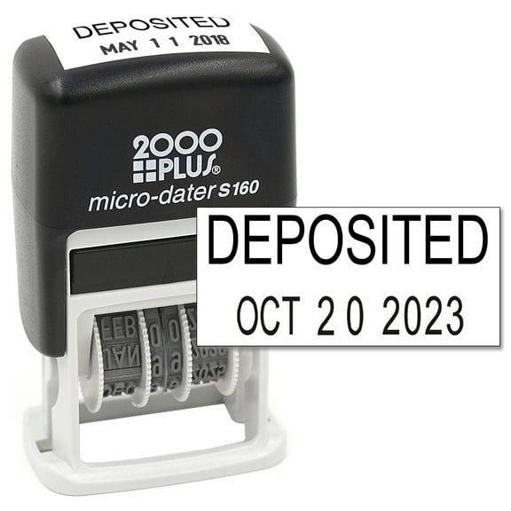 Cosco 2000 PLUS Self-Inking Rubber Date Office Stamp with DEPOSITED Phrase & Date - BLACK Ink (Micro-Dater 160), 12-Year Band