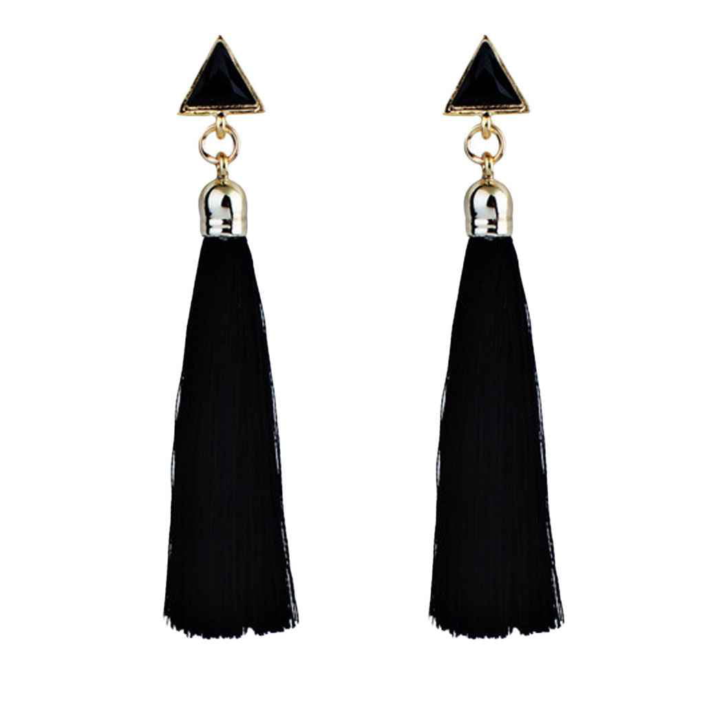 Fashion Women Bohemian Triangle Long Tassel Fringe Drop Dangle Earrings Jewelry 