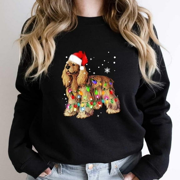 Christmas Lights Cocker Spaniel Funny Dog Holiday Graphic SW6732 Unisex Sweatshirt, Up to Size 5XL
