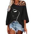 thumbnail image 2 of Womens Graphic T Shirts Off Shoulder Crew Neck Short Sleeve Loose Fit Stylish Print Breathable Tops for Everyday Wear Graphic Tees for Women Black L, 2 of 4