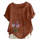 thumbnail image 1 of Camiseta Casual de Manga Corta con Botón de Cuello Redondo de las Mujeres, Tops Cortos para las Mujeres, 1 of 3