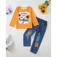 thumbnail image 3 of KIMI BEAR 6T Little Girls Winter Clothes 7T Kid Outfits Long Sleeves Sunflowers Print Pullover Top Ripped Denim Pants Sets 2pcs Casual Clothing Yellow, 3 of 9