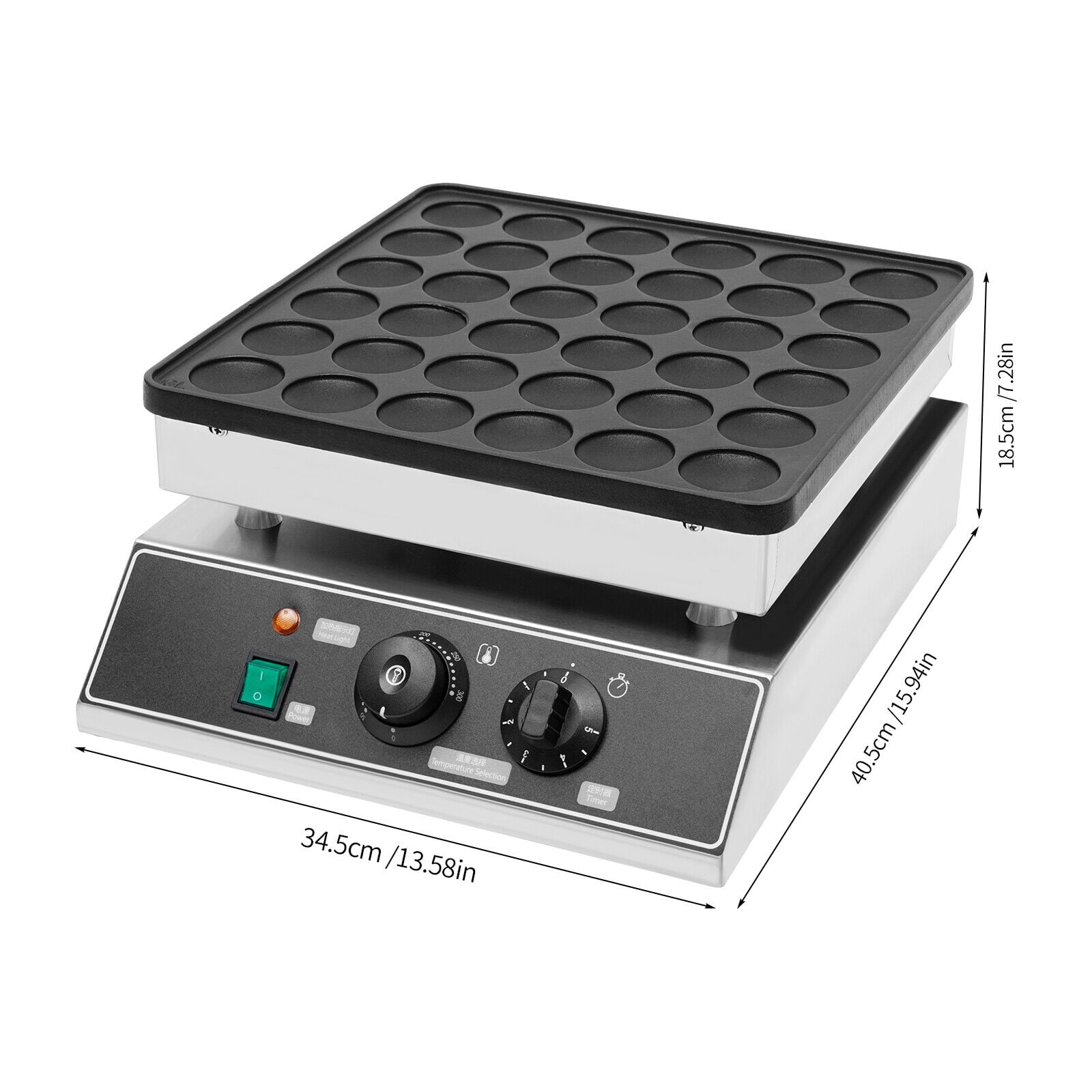 1000W 36-Grid Commercial Electric Waffle Machine 110V Mini Dutch Pancake Baker Maker for Family, Cafes