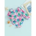 thumbnail image 2 of Bagilaanoe Toddler Baby Girl One-Piece Swimsuit Flower Print Long Sleeve Rashguard Swimwear 6M 12M 18M 24M 3T 4T 5T Kids Ruffle Bathing Suit, 2 of 8