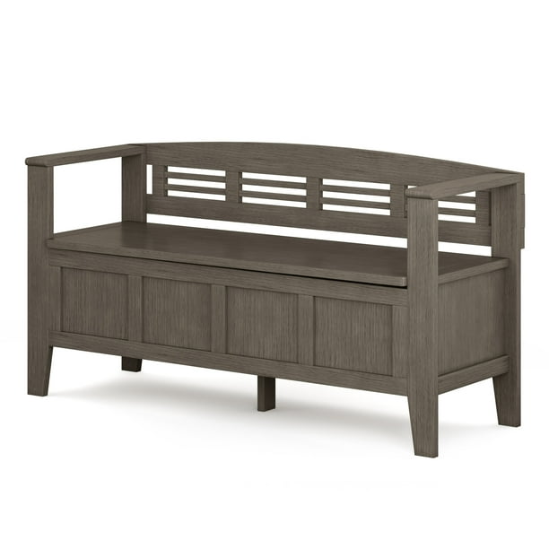 Gray Wood Hughes Storage Bench Brooklyn + Max Lakewood SOLID WOOD 48 inch Wide Rustic Entryway Storage