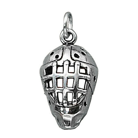 Sterling Silver 7" 4.5mm Charm Bracelet With Attached 3D Hockey Goalie Mask Charm