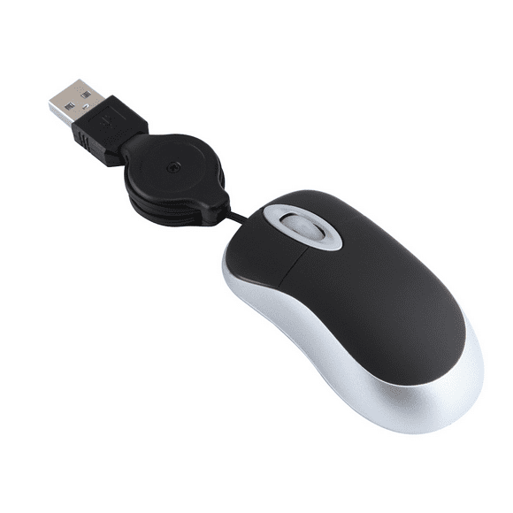 Retractable Cord Mini Mouse Office Home Mouse for Laptop or Desktop, USB Computer Mouse Wired with Optical Sensor and 1200 DPI - Comfortable Wired Mouse for PC Windows Chromebook Mac Laptop - Black