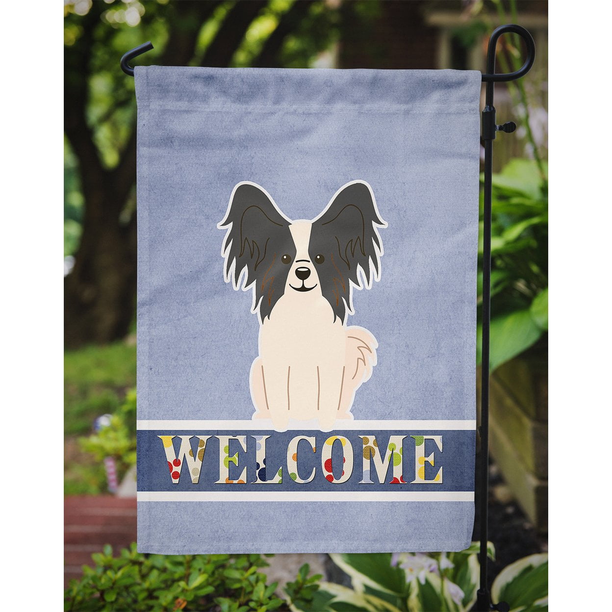 Caroline's Treasures BB5657GF Papillon Black White Welcome Flag Garden Size , Small, multicolor