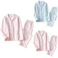 thumbnail image 4 of WREESH Womens Pajama Sets Button Casual Long Sleeve Tops Loose Printing Pants Home Clothing Pajamas Two Piece Sets Light Blue, 4 of 4