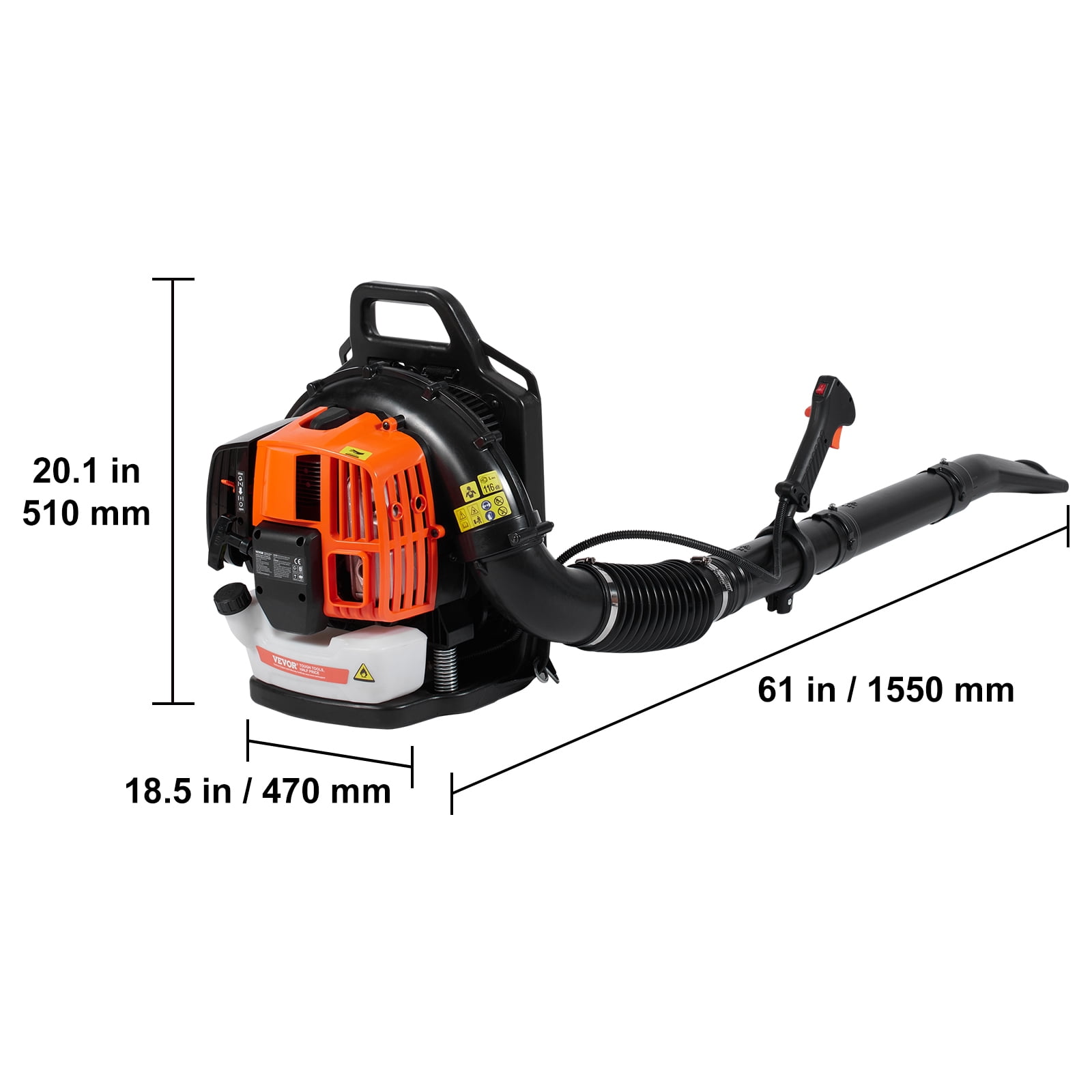 VEVOR Backpack Leaf Blower, 63CC 2-Cycle Gas Leaf Blower with 1.89L Fuel Tank, 1110CFM Air Volume 220MPH Speed, Ideal for Lawn Care, Leaf Cleaning, and Snow Removal