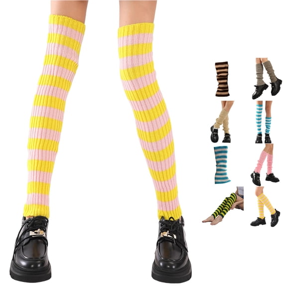 VBEWZET Ladies Fall Winter Y2K Ribbed Leg Warmers, Colorful Knitted Accessories Yellow One Size