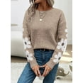 thumbnail image 6 of Female Floral Pattern Crewneck Long Sleeve Drop Shoulder Sweaters Pullover Tops Apricot Color S, 6 of 10