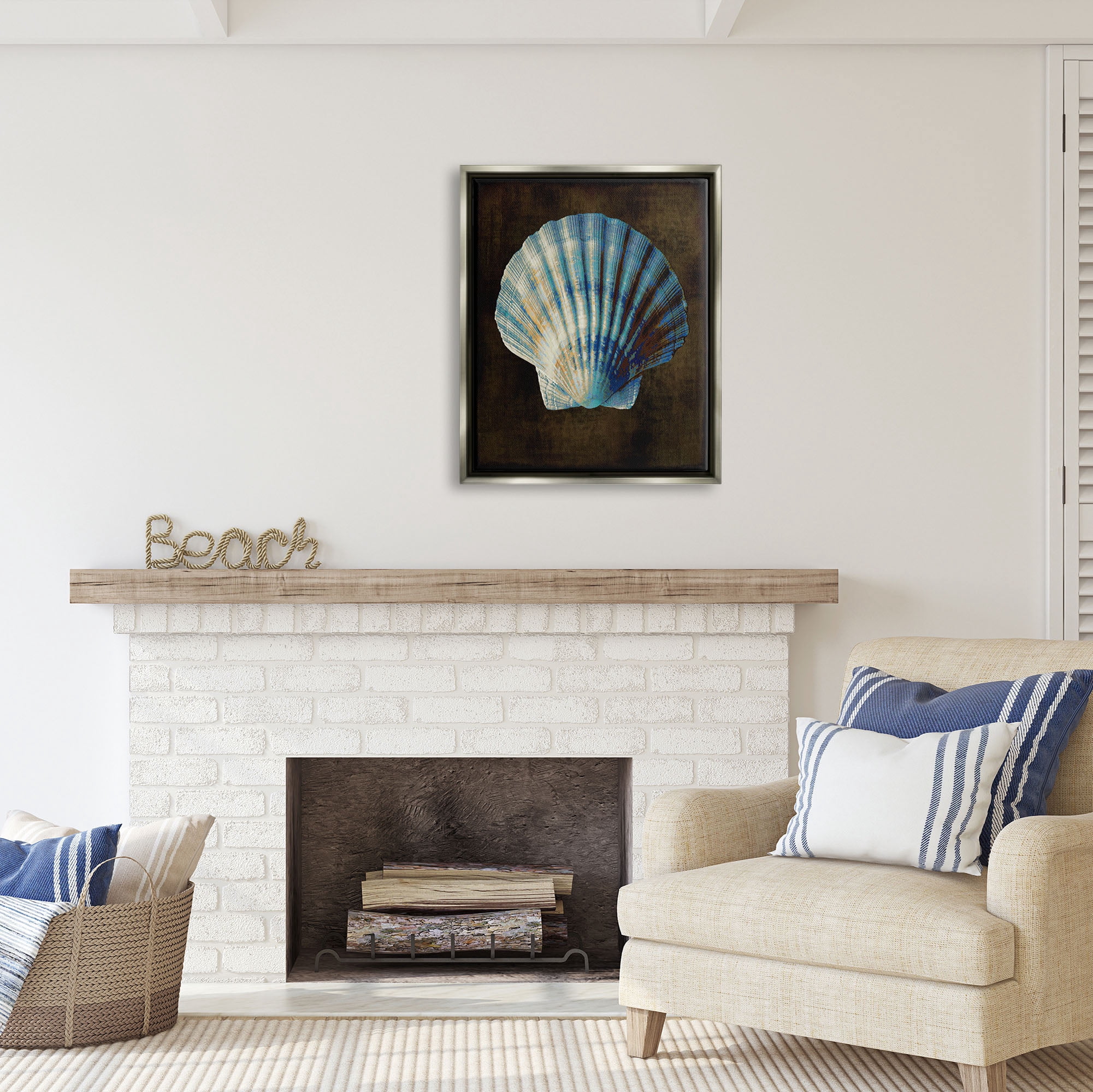 Stupell Industries Rustic Clam Shell Nature Painting Gray Floater Framed Art Print Wall Art, 25 x 31