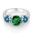 thumbnail image 2 of Gem Stone King 925 Sterling Silver Green Nano Emerald and Persian Blue Moissanite Engagement Ring for Women | 3.25 Cttw | Round 8MM | Gemstone May Birthstone | Size 8, 2 of 4