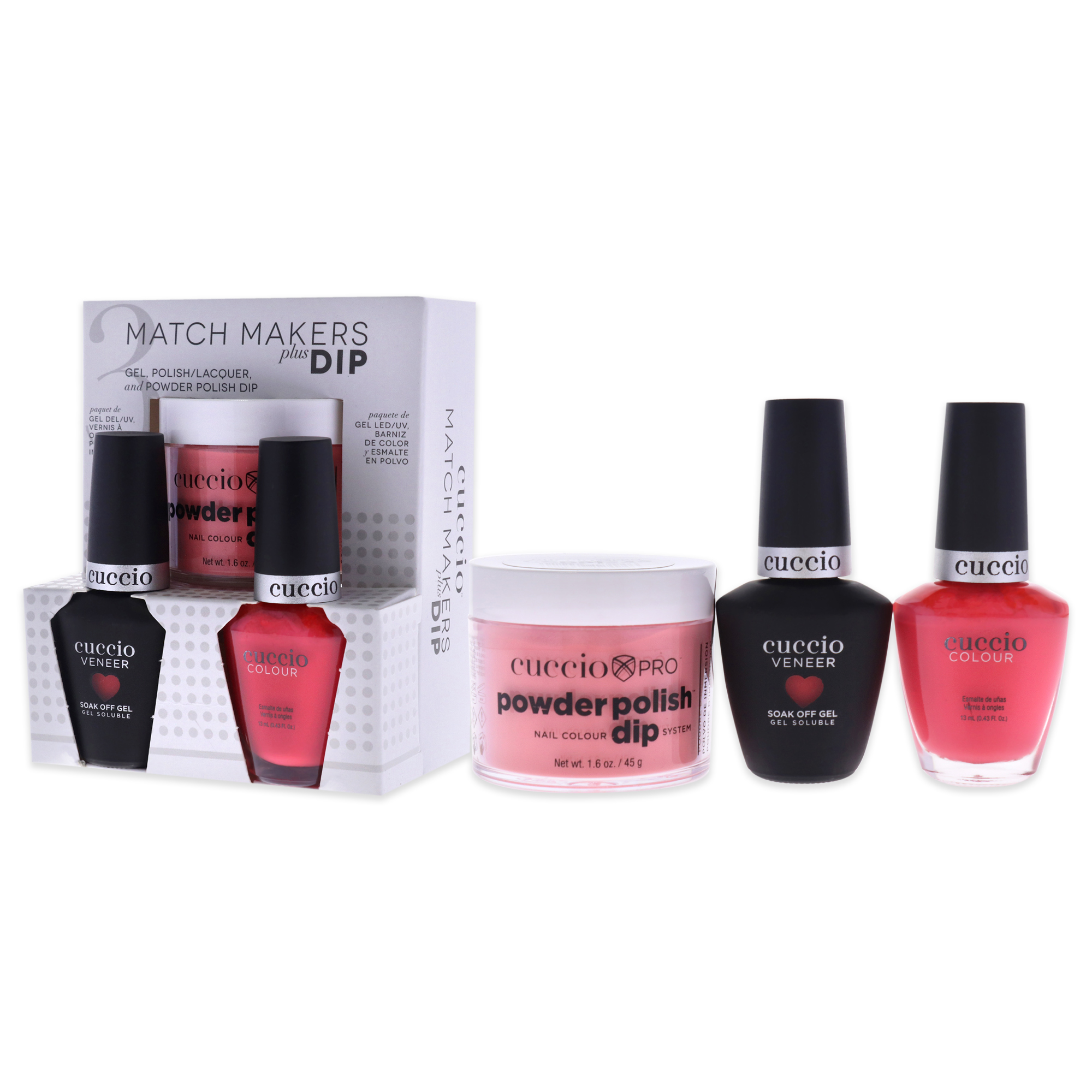 Match Makers Plus Dip - Paradise Found by Cuccio Colour for Women - 3 Pc 1.6oz Pro Powder Polish Dip System, 0.44oz Veneer Soak Off Gel, 0.43oz Colour Nail Polish