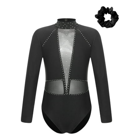 Nyeemya Girls 2 Piece Gymnastics Outfit Kids Ice Skating Leotard Ballet Bodysuit Sparkly Biekatrd Black 14
