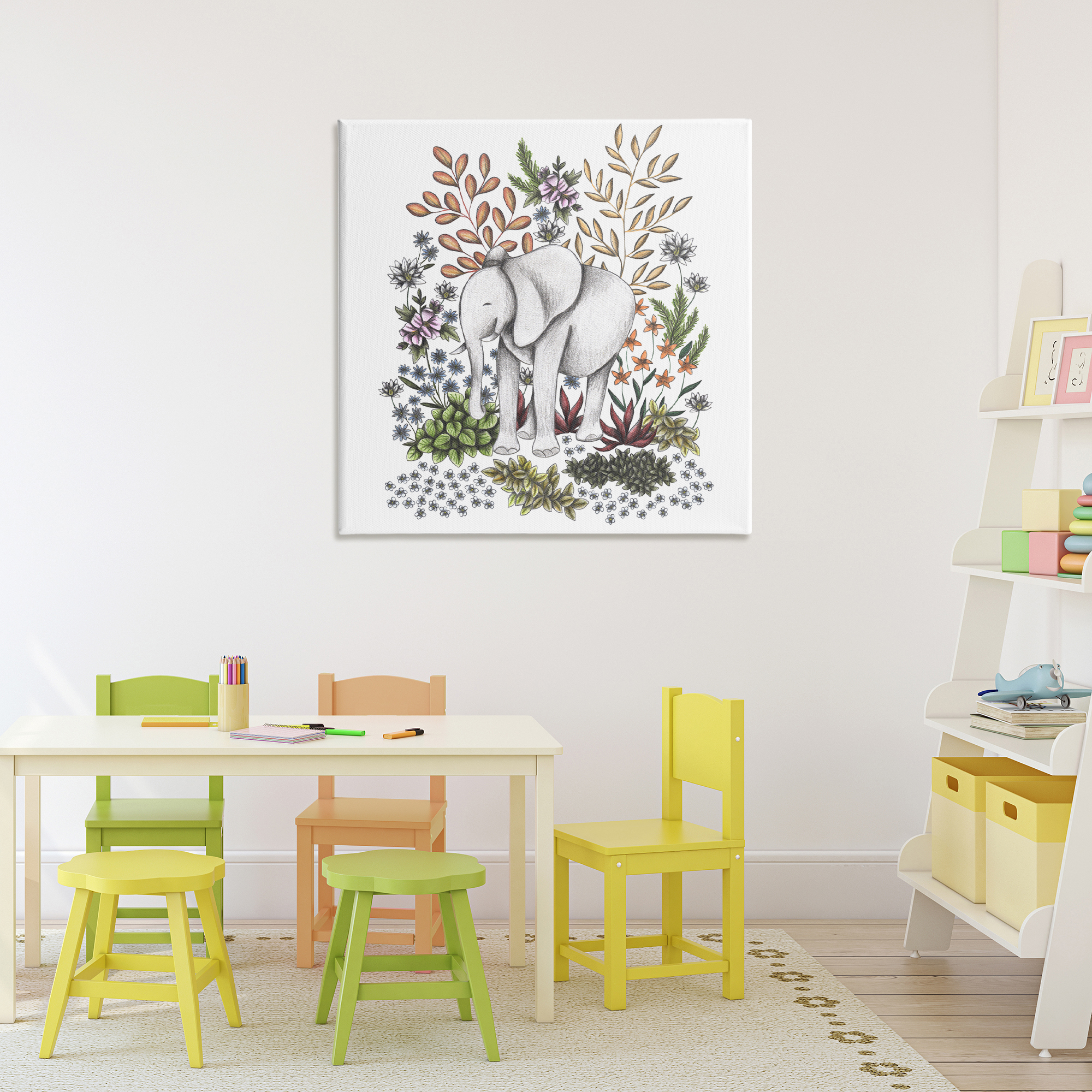 Jungle Wildlife Elephant Canvas Wall Art, design by Cecilia Battaini