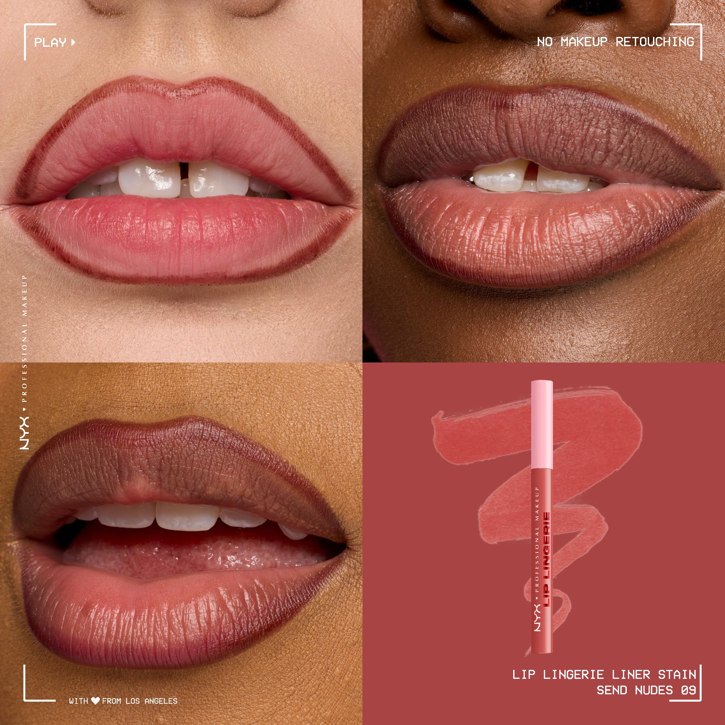 NYX Professional Makeup Lip Lingerie Lip Liner Stain, Waterproof Lip Color, Send Nudes, 0.03 fl oz