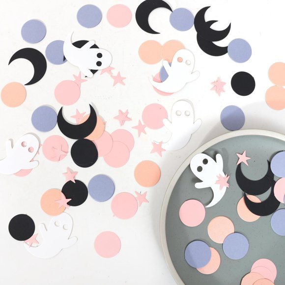 Spooky Ghost Party Confetti - Pink Table Decorations for Girls Birthday - 230 Pieces of Spooky One Two Confetti - Halloween Theme Decor
