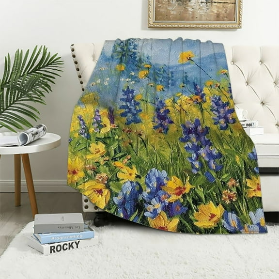 Pratyus Wildflowers Blue Bonnets Mountain Throw Blanket Gifts for Women Children Soft Cozy Plush Flannel Material Blanket for All Seasons 40x50in
