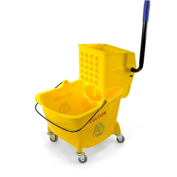 Mop Bucket 25 Quart | Side Press Wringer | 4 Wheels 2" | Yellow