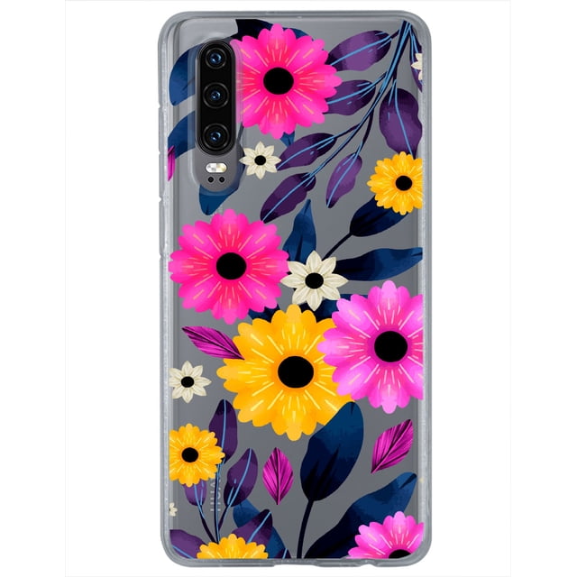 Funda para Huawei P30 InstaCase Colección Floral Flores Amarillo Magenta