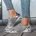 thumbnail image 3 of Women's Men's Glitter Sparkly Lace Up Sneakers Wide Width Non Slip Sequin Flat Walking Dressy Shoes, 3 of 6