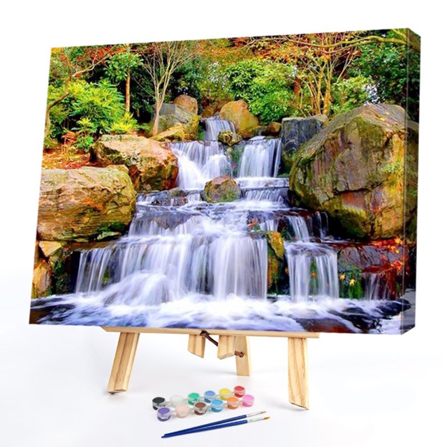 Kit de pintura al óleo de agua corriente de jardín de Kioto por números, cuadro de dibujo sin marco Likrtyny Oficina Multiescena Multifunción