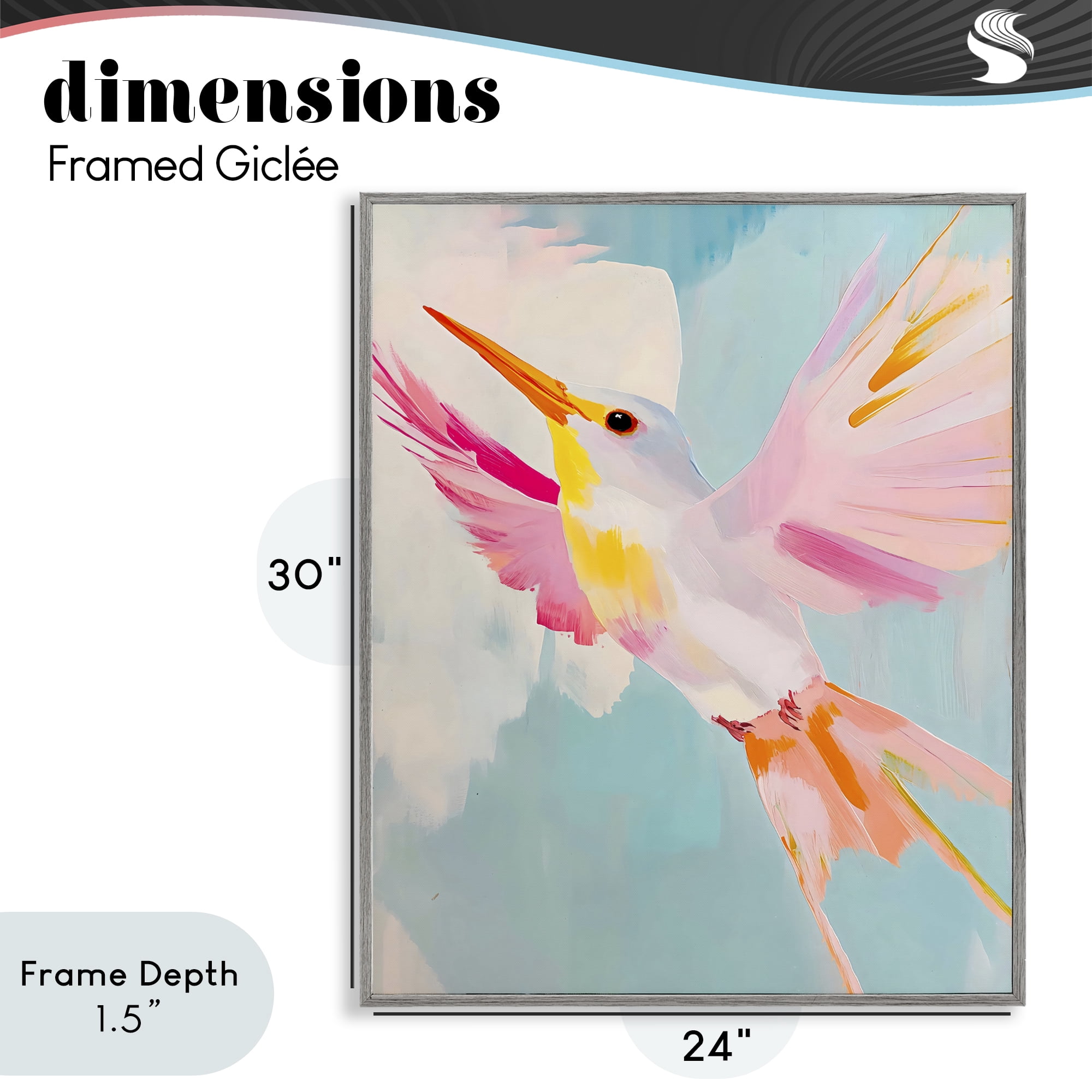 Stupell Industries Pastel Hummingbird Soaring Gray Framed Giclee Art, design by The Prints Vibe