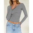 thumbnail image 6 of IWEMEK Women Tops Comfy Lightweight Slim Shirt Grey Striped Going Out Backless Pullover Fall Clothes 2025 M, 6 of 7