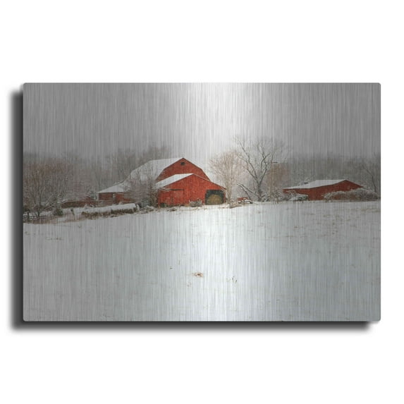 Luxe Metal Art 'Union Co. Barn & Snow' by David Hammond, Metal Wall Art, 24"x16"