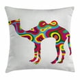 thumbnail image 1 of Modern Throw Pillow Cushion Cover, Colorful Featured Camel Figure Abstract Trippy Shapes and Bands Artful Illustration, Decorative Square Accent Pillow Case, 18 X 18 Inches, Multicolor, by Ambesonne, 1 of 2