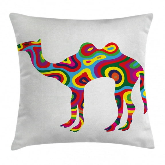 Modern Throw Pillow Cushion Cover, Colorful Featured Camel Figure Abstract Trippy Shapes and Bands Artful Illustration, Decorative Square Accent Pillow Case, 20 X 20 Inches, Multicolor, by Ambesonne