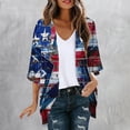 thumbnail image 2 of UVEASISHA American Flag Kimono for Women 4th of July 3/4 Sleeve Cardigans Summer Open Front Casual Beach Coverups Independence Day Print Cardigan Jackets Multicolor S, 2 of 6