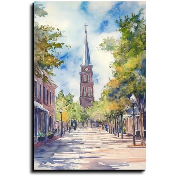 Framed Wall Art Canvas Prints - Street And Sea Views, Modern Cityscape Art Painting Wall Decor For Living Room Bedroom Farmhouse Artwork (City 2, 24W X 36L, Wrapped Canvas)