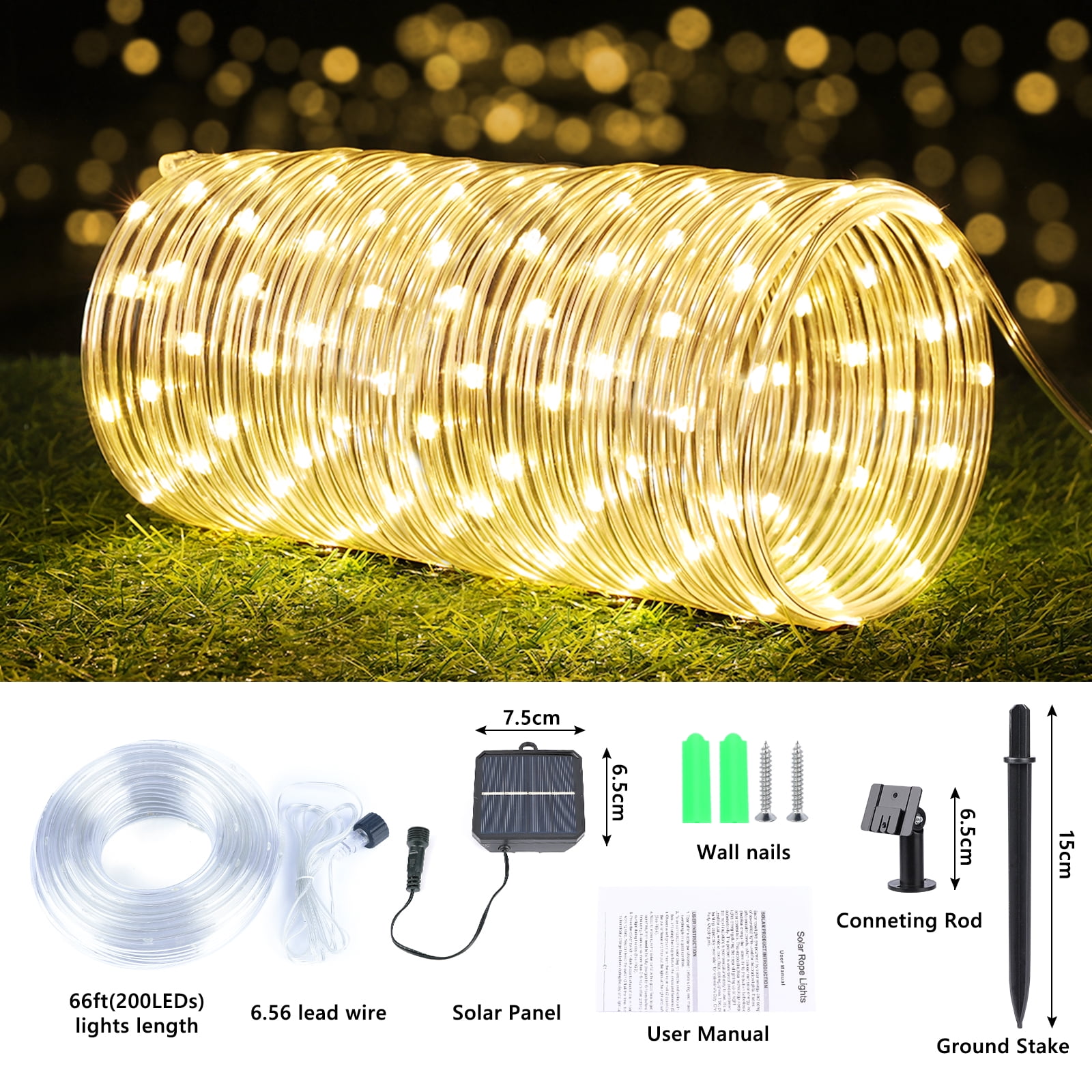 Ceevoo Solar Rope Lights Outdoor, 2 Pack Total 132ft 400 LED Waterproof Solar Powered String Lights with 8 Modes for Garden Patio Home Backyard Tree Decor, Warm White