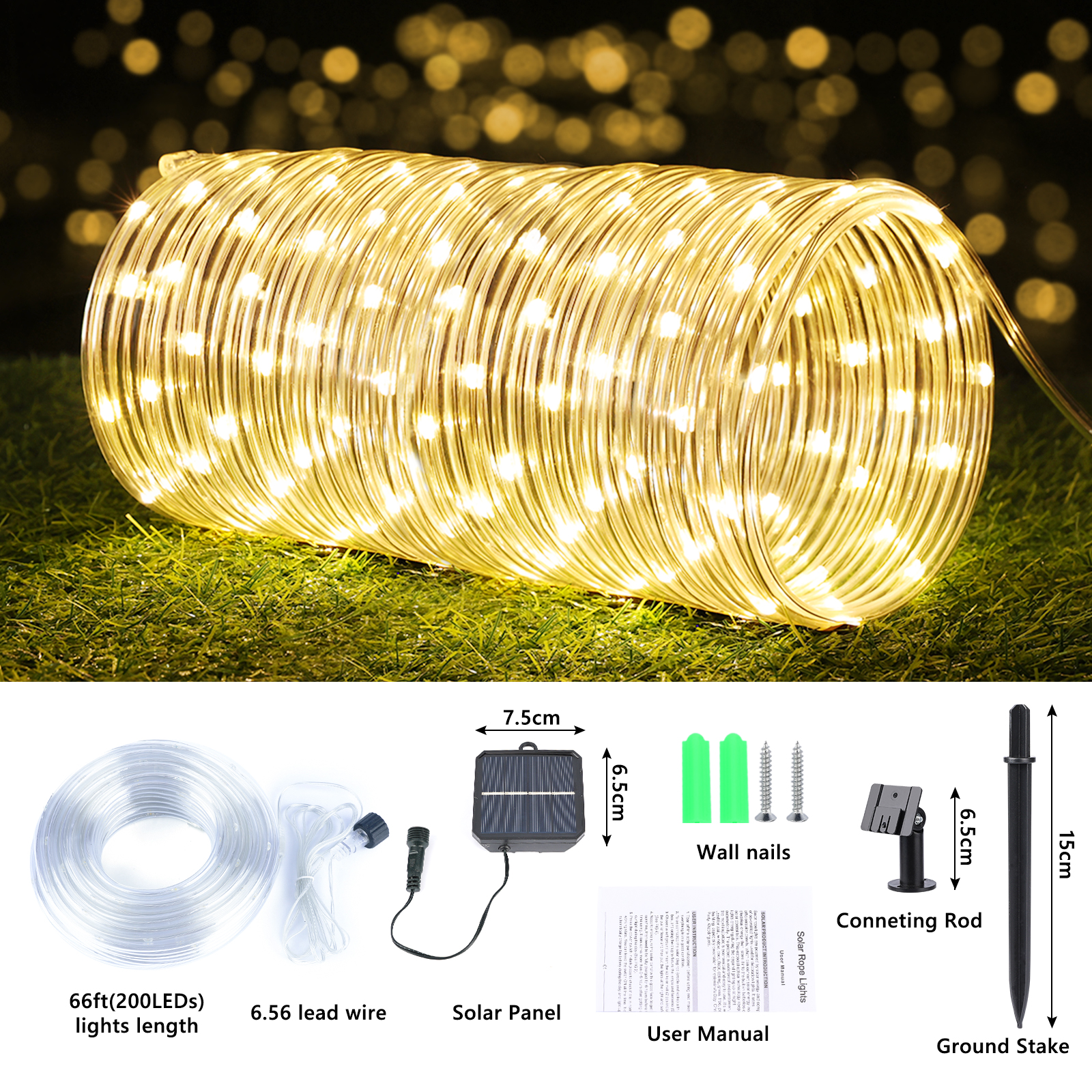 Ceevoo 66 Ft 200 LED Solar Rope Lights, 8 Modes photo 3