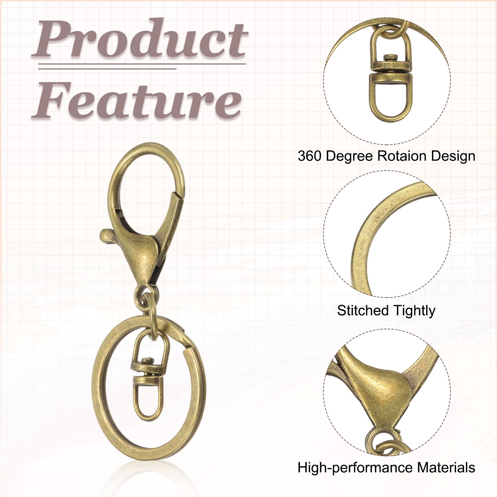 Uxcell Lobster Claw Clasps Keychain, 30 Pcs Metal Lobster Claw Clasp Hook with Swivel Trigger Clip and Keychain Ring for Diy Craft Key Chain Accessories, Green Bronze
