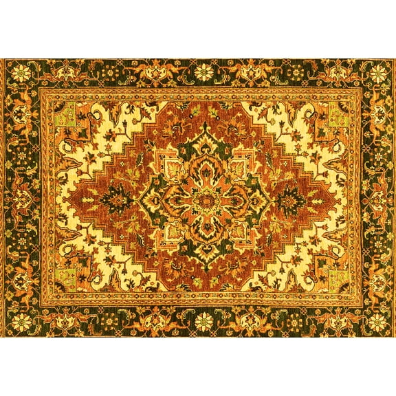 Ahgly Company Machine Washable Indoor Rectangle Persian Yellow Traditional Area Rugs, 5' x 7'