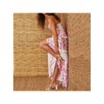 thumbnail image 3 of Pink Floral Patchwork Maxi Dress With Lace Ruffles Boho Spaghetti Strap Deep V-Neck Sundress, 3 of 6