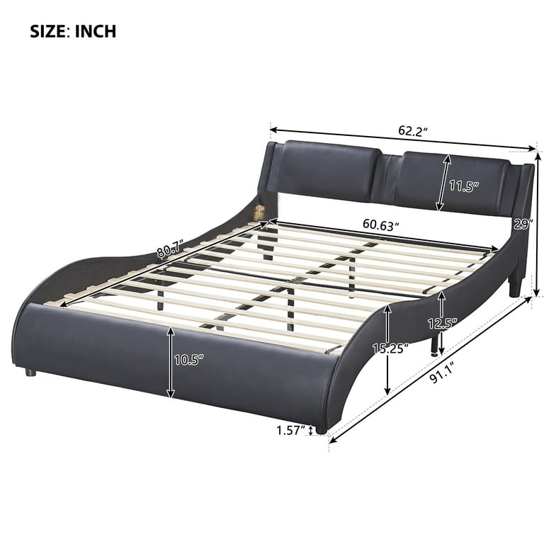 Queen Size Platform Bed Faux Leather Upholstered Platform Bed
