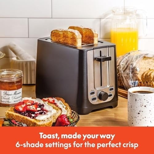 2 Slice Toaster with Auto Shut Off - Extra Wide Slots & Removable Crumb Tray and Cancel, Defrost & Reheat Function - Toast Bread, Bagel & Waffle, Black