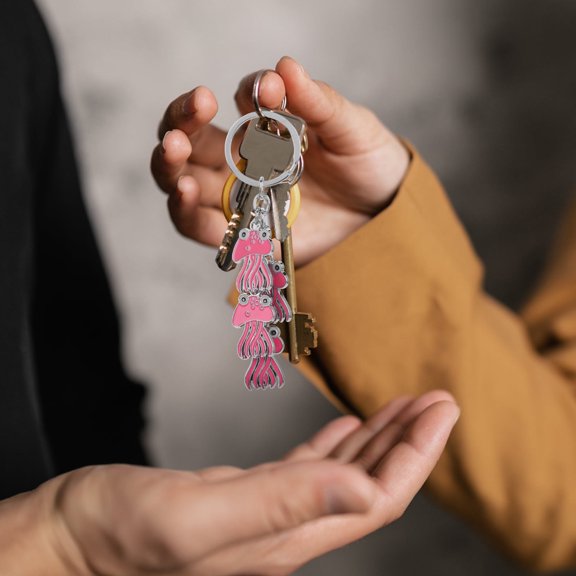 HOMEMAXS Pink Jellyfish Shaped Keychain Made of Zinc Alloy for Women Girls Perfect Small Gift