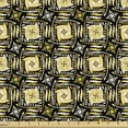 thumbnail image 1 of Oriental Fabric by the Yard, Boho Floral Grid Flower Petal Shapes Folk Geometric Design, Upholstery Fabric for Dining Chairs Home Decor Accents, Mustard Charcoal Grey by Ambesonne, 1 of 5