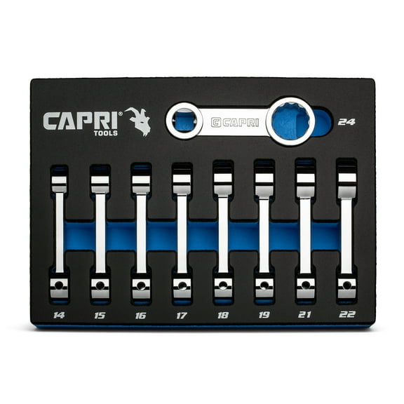 Capri Tools 1/2 in. Drive Torque Adapter Set, 12-Point Box End, 14 to 24 mm, Metric, 9-Piece with Mechanic's Tray