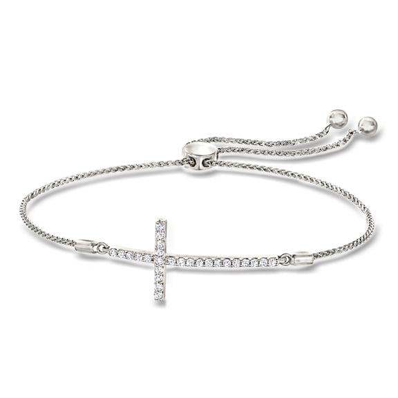 Ross-Simons 0.33 ct. t.w. Diamond Cross Bolo Bracelet in Sterling Silver, Women's, Adult