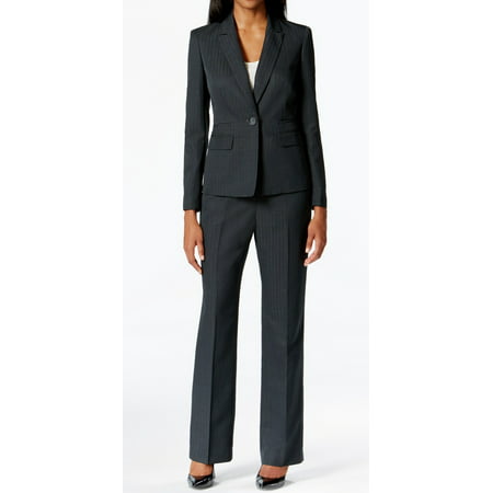 Le Suit NEW Gray Charcoal Women's 14X30 One-Button Pinstriped Pant Suit ...