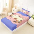 thumbnail image 2 of Manfei Cute Sleeping Kitten Twin Fitted Sheet, Cartoon Animal Bedding, Purple Pink, 2pcs, 1 Fitted Sheet and 1 Pillowcase, 2 of 6